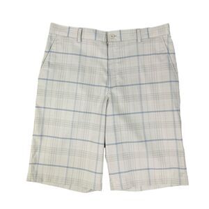 NIke Golf Short Mens 34 Grey Plaid Dri Fit Performance Mesquite Shoot-Out Logo
